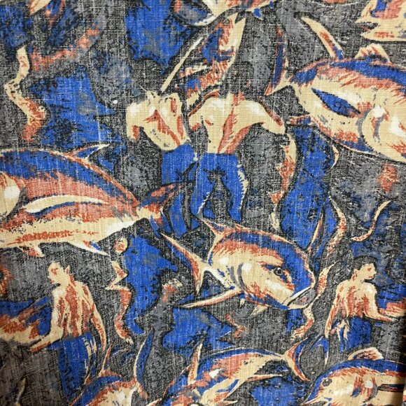 Vintage Hawaiian Shirt Giant Fish Men Scene Short Sleeve Unique Print Button-Up - Picture 12 of 12